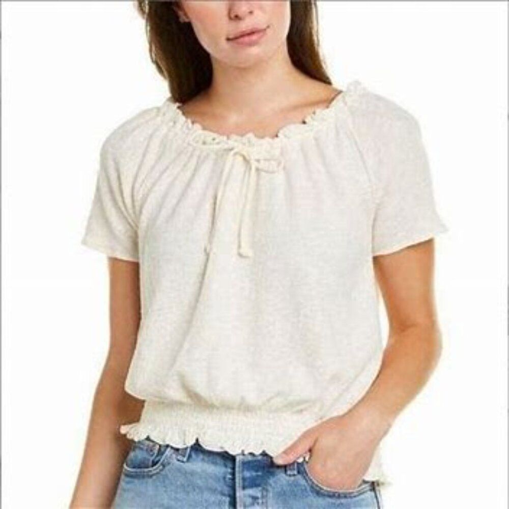 Madewell Texture & Thread Drawstring Top Smocked Round Neck Cotton Size XS
